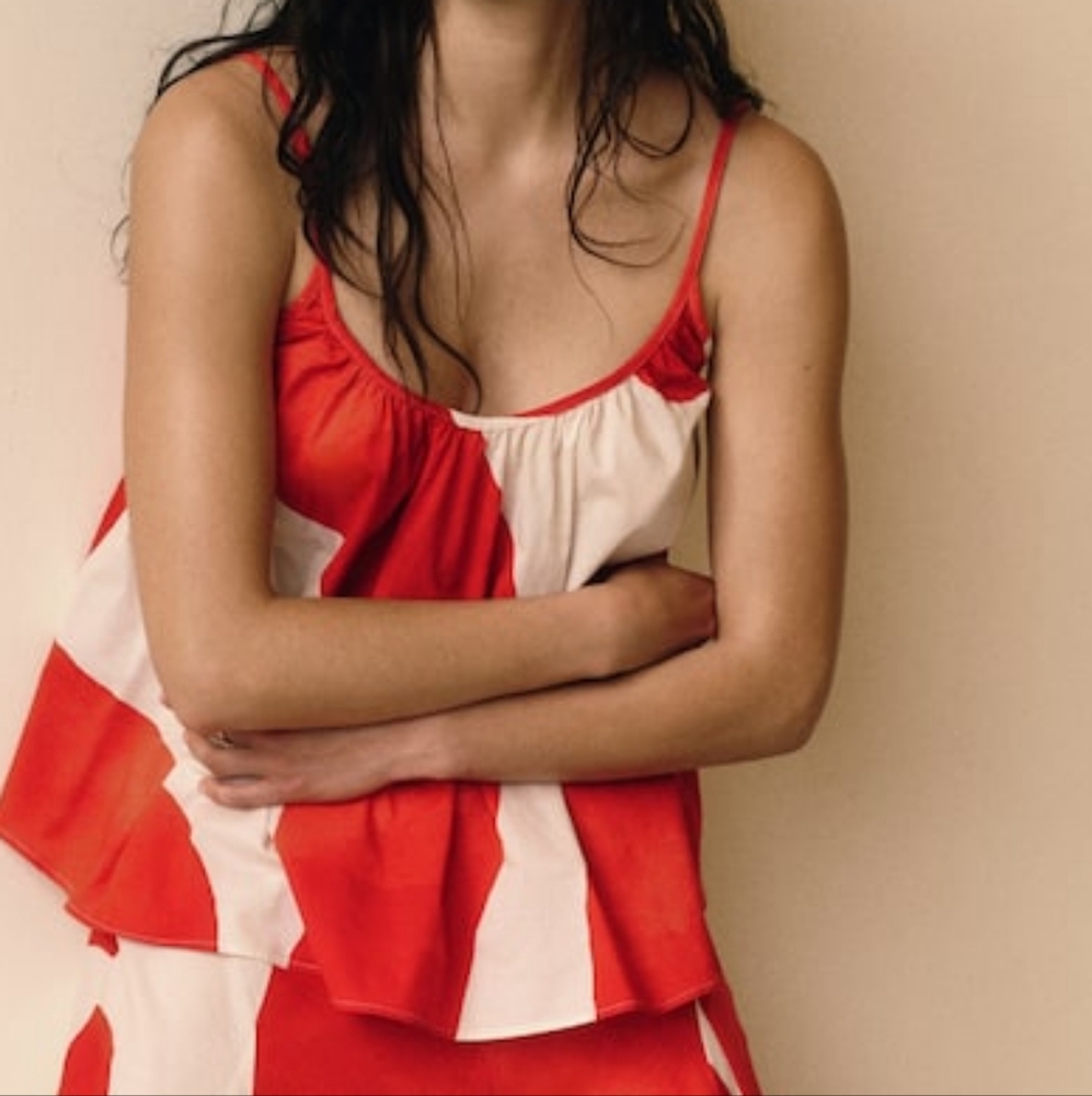 H&M cotton flared Cotton strappy top Bright Red White BNWT TOP ONLY